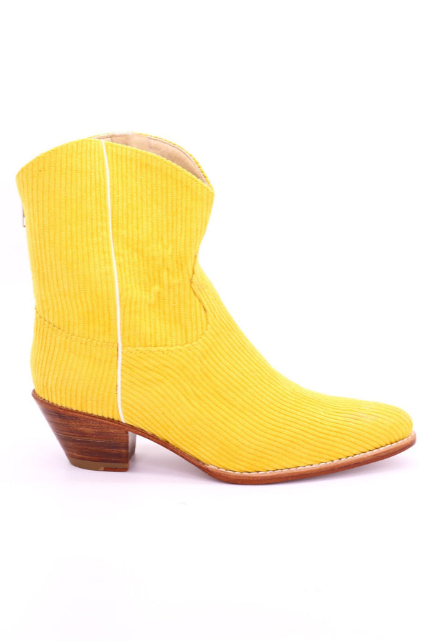 YELLOW CORDUROY BOOTIES LINNEAH - sustainably made MOMO NEW YORK sustainable clothing, boots slow fashion