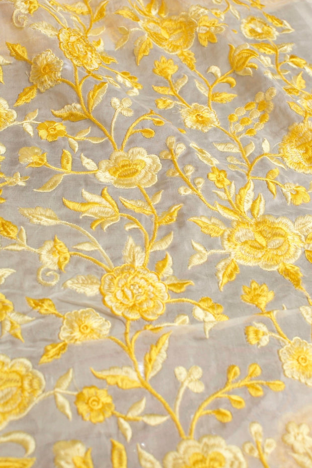 YELLOW FLOWER EMBROIDERED SILK B32-31 - sustainably made MOMO NEW YORK sustainable clothing, fabric slow fashion
