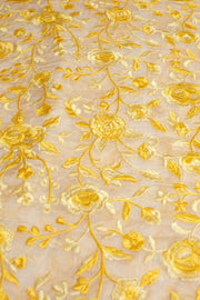 YELLOW FLOWER EMBROIDERED SILK B32-31 - sustainably made MOMO NEW YORK sustainable clothing, fabric slow fashion