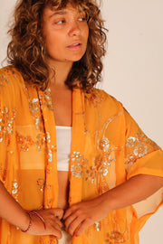 YELLOW ORANGE KIMONO LYSA - sustainably made MOMO NEW YORK sustainable clothing, Kimono slow fashion