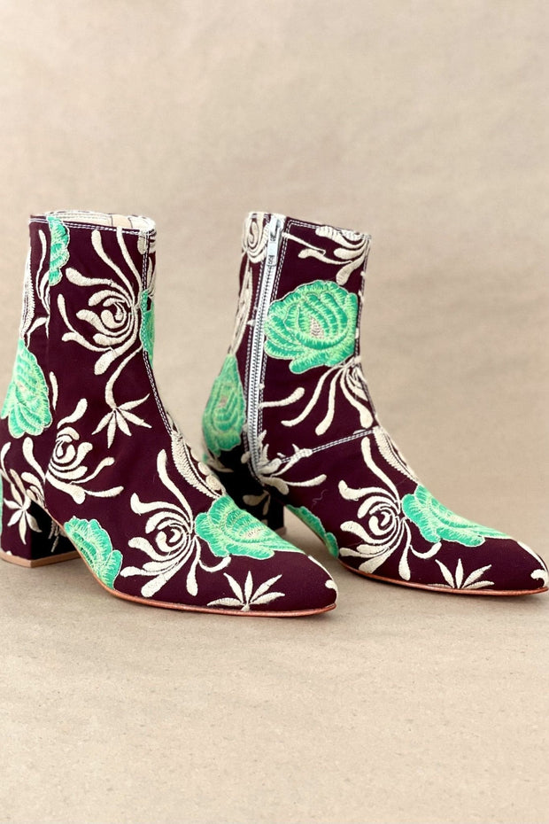 Ylang Ylang Flowers Embroidered Ankle Boots - 39 - sustainably made MOMO NEW YORK sustainable clothing, ankle boots slow fashion
